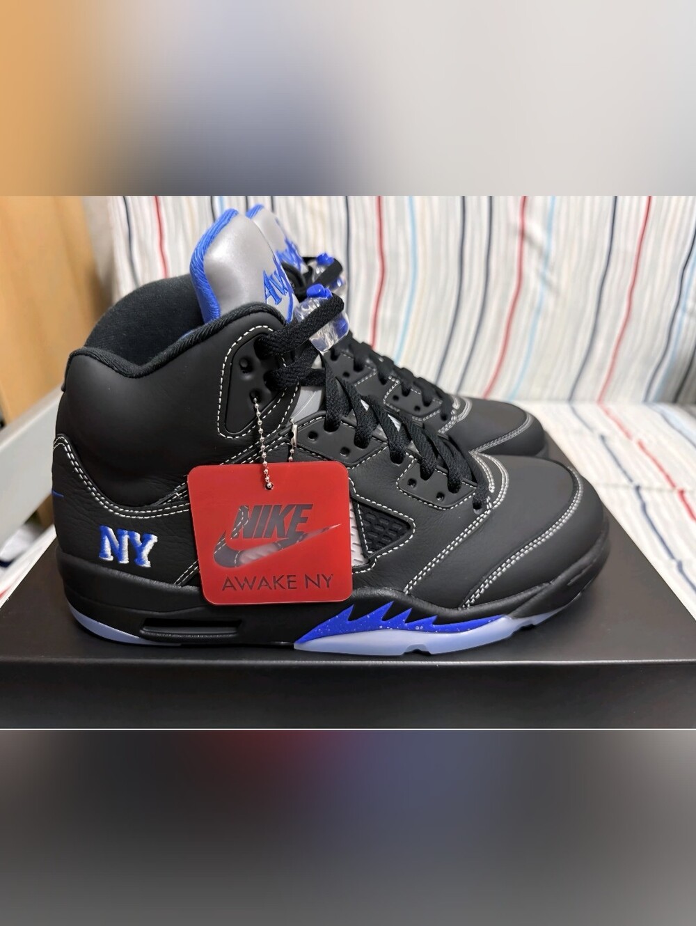 Awake NY x Nike Black and Blue Air Jordan Style Sneakers